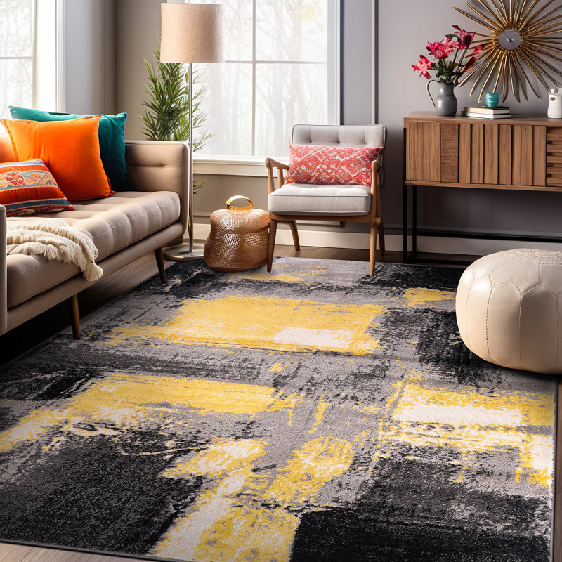Trent Austin Design Rambo Performance Abstract Yellow Black Gray Area Rug Reviews Wayfair